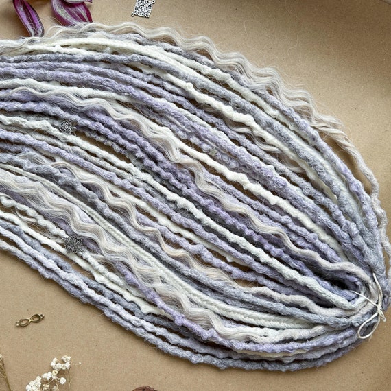 Light Gray Braid In Dreadlock Extensions, Double or Single Ended Lavender Synthetic Dreads, Temporary Natural Look Crochet Faux Locs DPWH