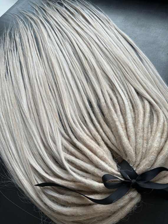White blonde dreadlocks with loose ends, Soft double ended dreads Long white loose ends imitating natural hair, Natural look dreads set DPWH