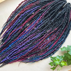 Black Braid In Dreadlocks Double or Single Ended, Custom Handmade Ombre Synthetic Dreads, Burgundy and Purple Crochet Faux Locs