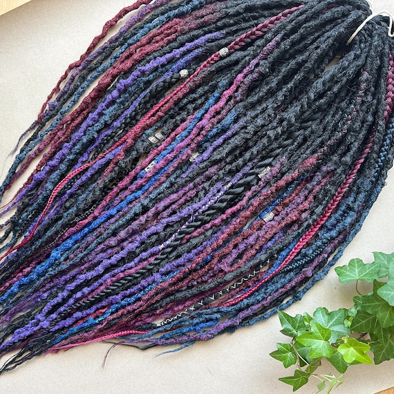 Black Braid In Dreadlocks Double or Single Ended, Custom Handmade Ombre Synthetic Dreads, Burgundy and Purple Crochet Faux Locs