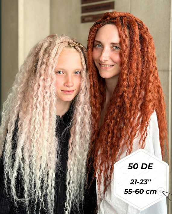 Copper Curly Locks Double Ended, Ginger Long Wavy Hair Extensions, Synthetic Voluminous Curls, Red dreads, Braid In Ginger Curly Dreads