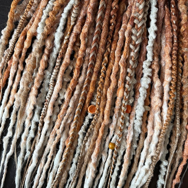 Ginger dreadlocks, Orange dreads, Auburn synthetic extensions, Copper fake dreads, Red and white colours, Double ended, Ready to ship