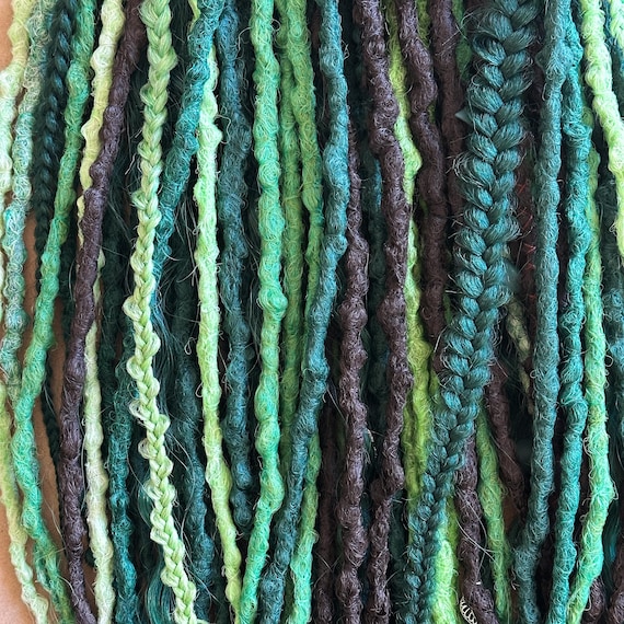 Braid In Synthetic Dreads Double or Single Ended in Dark Green, Forest Witch Crochet Temporary Fake Dreadlocks
