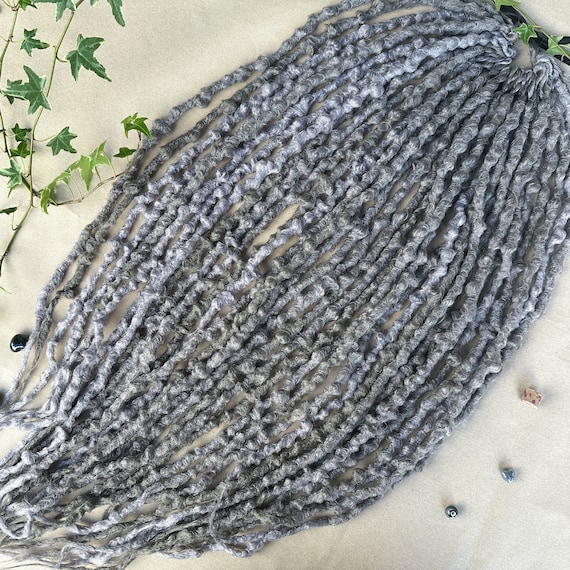 Ashy Dreadlock Extensions SE or DE, Textured Silver Single or Double-ended Synthetic Dreads, Custom Cold Grey Crochet Braid-in Viking Locs