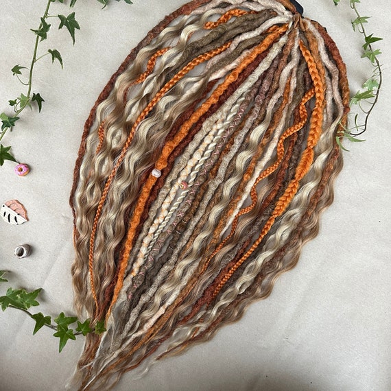 Ginger dreadlocks, Bohemian dreads, Synthetic dreadlock extensions, Ginger dreads, Blond and ginger fake dreads, Curly extensions, DE SE