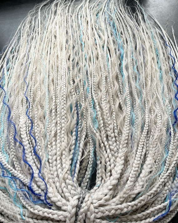 Braid in Synthetic Knotless Braids with Wavy Loose Ends, White Boho Curly Braids Double Ended for Festival Outfit