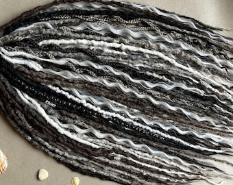 Natural Colours Locks, Dark Brown Ashy Dreadlocks, Black and Silver Dreads, Viking Style Hair Extensions