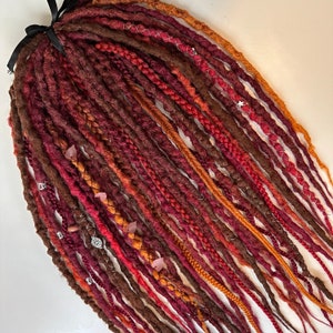 Red dreadlocks, Burgundy double ended dreads, Coral hair extensions, Fake dreads, Ruby dreads, Synthetic red dreads for Burning Man