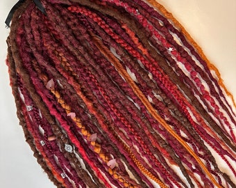 Rote Dreadlocks, Burgunderrote doppel-endige Dreads, Koralle Haarverlängerungen, Fake Dreads, Ruby Dreads, Synthetische rote Dreads für Burning Man