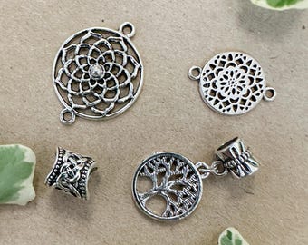 Set of 4 Boho Loc Jewelry, Silver Charms for Dreadlocks and Braids