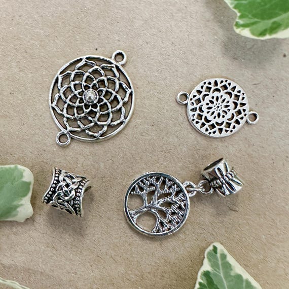 Set of 4 Boho Loc Jewelry, Silver Charms for Dreadlocks and Braids