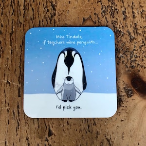 Cadeau leraar - cadeau sleutelwerker - cadeau verzorger - cadeau pinguïn - gepersonaliseerde schattige pinguïnonderzetter voor een speciaal iemand
