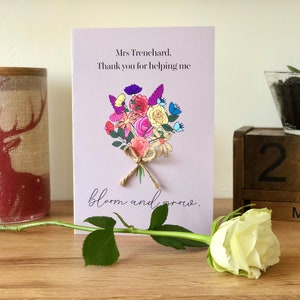 Biglietto di ringraziamento personalizzato per l'insegnante - design "fiori che sbocciano e crescono"