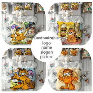 Personalized Name Garfield Duvet Cover Set Children Room Quilt cover Bedding Set Pillowcase Home Decor Comfortable Gift for Friends.