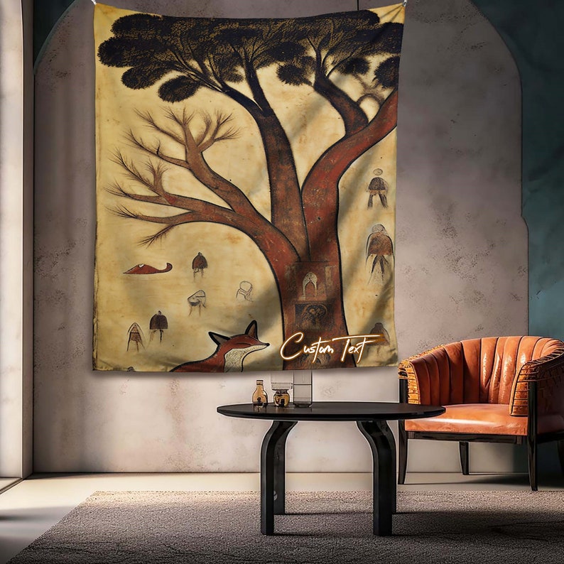 Gift Retro Custom Text Fox Tapestries Wall Decoration Custom Backdrop