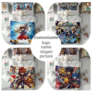 Ensemble de housse de couette Kingdom Hearts avec nom personnalisé, housse de couette pour chambre d'enfant, parure de lit, taie d'oreiller, décoration d'intérieur, cadeau confortable pour des amis. image 1