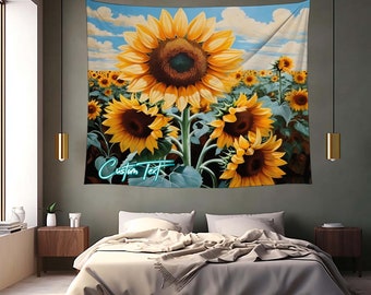 Gift Retro Custom Text Sunflower Tapestries Wall Decoration Custom Backdrop Birthday Tapestry  Personalize Wedding Tapestry Party.