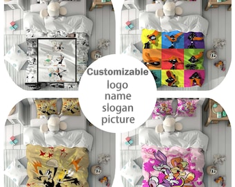 Ensemble de housse de couette Daffy Duck avec nom personnalisé, housse de couette pour chambre d'enfant, parure de lit, taie d'oreiller, décoration d'intérieur, cadeau confortable pour des amis.