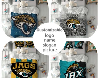 Nom personnalisé, ensemble de housse de couette Jacksonville Jaguars, housse de couette pour chambre d'enfant, parure de lit, taie d'oreiller, décoration d'intérieur, cadeau confortable pour des amis.