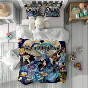 Ensemble de housse de couette Kingdom Hearts avec nom personnalisé, housse de couette pour chambre d'enfant, parure de lit, taie d'oreiller, décoration d'intérieur, cadeau confortable pour des amis. B