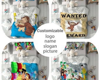 Gepersonaliseerde naam Curious George Dekbedovertrekset Kinderkamer Dekbedovertrek Beddengoed Set Kussensloop Home Decor Comfortabel cadeau voor vrienden.