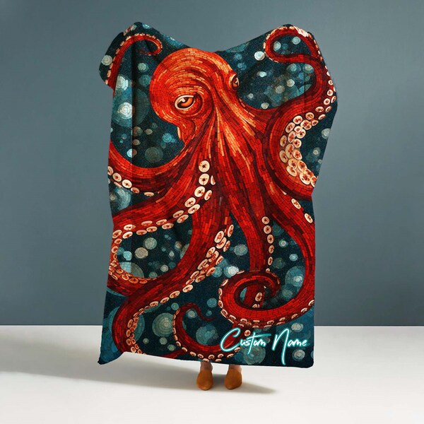 Handmade Blanket Octopus Custom Name Blanket Throw Octopus Blanket Christmas Gift for Friends DIY Winter blanket.