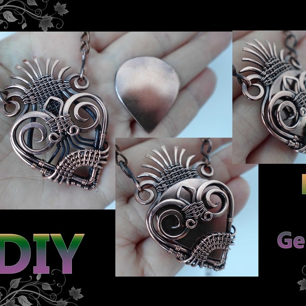 Printable sketch for my free wire wrapping tutorial on YouTube, DIY wire wrap Guitar pick holder pendant, jewelry design
