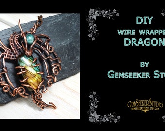 Dragon with labradorite. Printable sketch for my free wire wrapping tutorial on YouTube, Dragon Template, jewelry design DIY