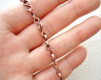 Handmade Solid Copper Chain. Hammered chain for heavy wire-wrapped pendants. Gift for him. Necklace or bracelet chain