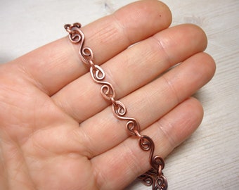 Handmade Solid Copper Chain. Figure 8 Hammered chain with scrolls. Chain for wire-wrapped pendants. Gift for him. Necklace or bracelet.