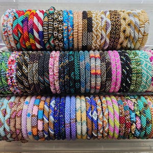 BeadsjoyCrafts Handmade Beaded Bracelets from Nepal – Seed Bead Crochet Bangles – Boho Stackable Jewelry Gift Set – Fair Trade Beads