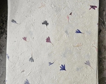 A4 Lokta Handmade Paper with Blue Cornflower Petals | Eco-Friendly Nepalese Paper for Printing, Crafting & Stationery