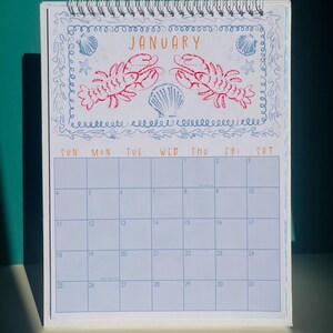 2026 Ocean Calendar with Marine Illustrations-   Hard Cover Stand Design
