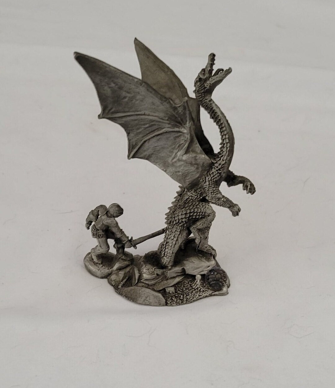 Vintage Gallo Pewter Armored Soldier Attacking Winged Dragon Etsy