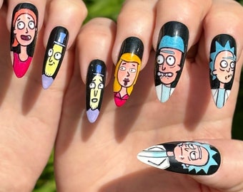 Presse personnalisée sur les ongles pour votre commande, faux ongles avec le personnage de dessin animé 2D Rick et Morty Futurama Simpsons Pop Art fête d'anniversaire ensemble d'ongles