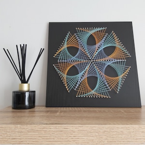 Tulip STRING ART Mandala Meditation Geometry art Unique gift Spiritual Décor Feng Shui art Blue and Yellow Wall art Home décor 12x12in 30x30