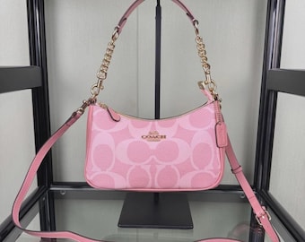 Powder Pink Canvas Shoulder Bag, Signature Style, Everyday Crossbody Purse, Lightweight Women's Bag