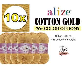 10 SKEINS Alize Cotton Gold Yarn, Knitting Supply Alize Cotton Gold Yarn, Crochet Cotton Cord, Alize Mercerized Baby Cotton Soft Fine Yarn