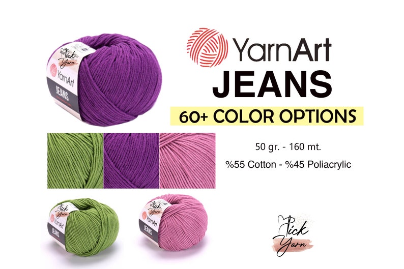 YarnArt Jeans Yarn 50gr, Doll Amigurumi Yarn, Soft Knitting Baby Yarn, Soft Cotton Yarn, Summer Yarn, Baby Yarn, Crochet Yarn imagen 1
