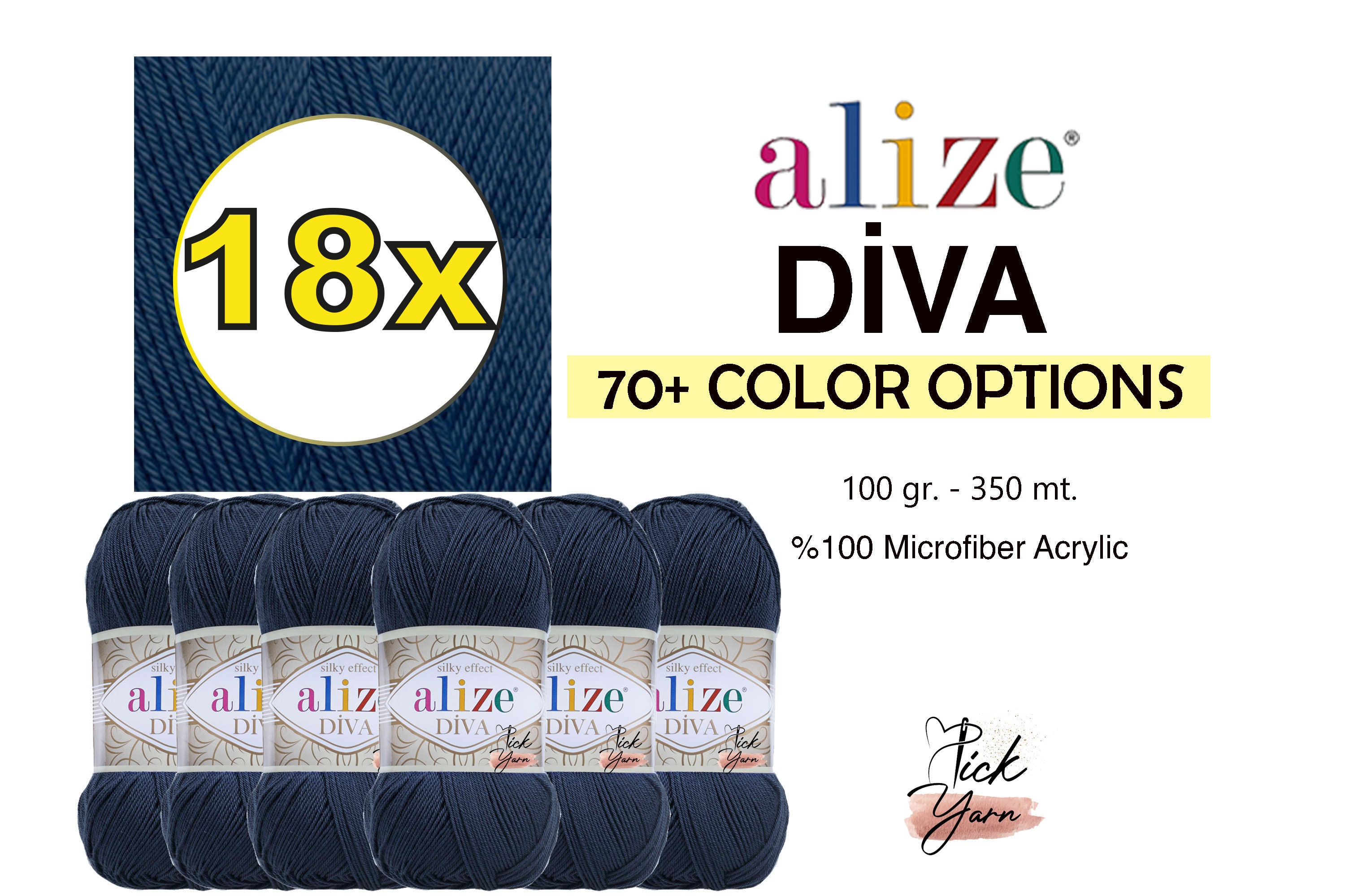 Alize Diva Silk Effect 100gr 350mt (3.52oz 382yards) sport weight knitting  yarn