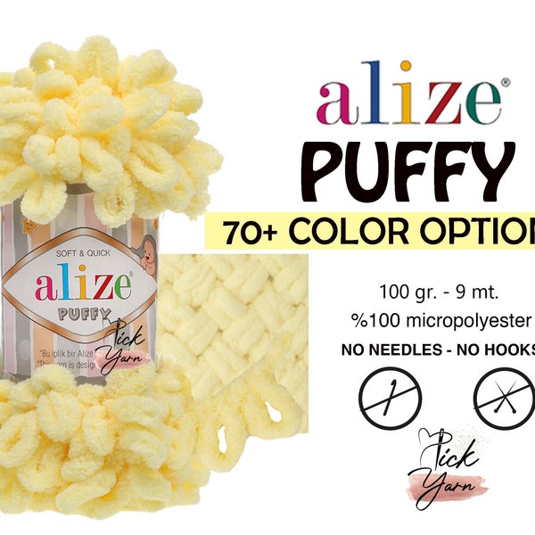 Alize Puffy Yarn, Alize Puffy Yarn Jumbo Bernat Loop, Baby Bulky Soft Blanket Bernat Loop Yarn, No Needles, No Hook, Easy Knitting Finger