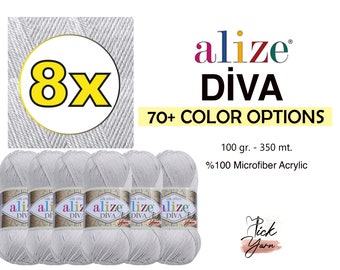 8 SKEINS Alize Diva Yarn, Amigurumi Yarn, Ale Diva Yarn, Crochet Yarn, Soft Baby Yarn, Microfiber Acrylic Yarn, Bikini Summer Yarn