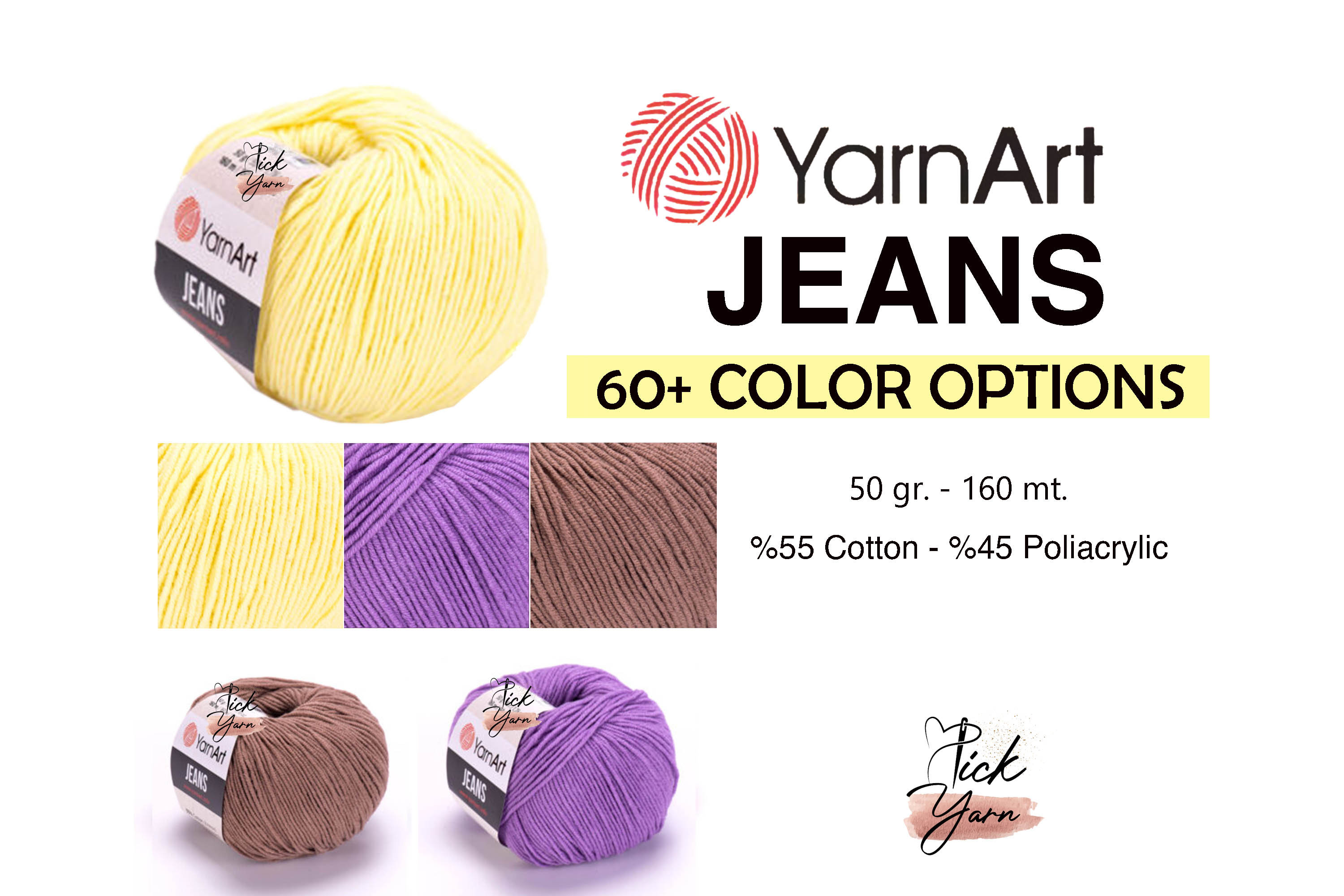 Yarnart Jeans Yarn / 160 Meters / Smooth, Amigurumis, Pastel and Vivid  Colors, Handmade, Diy 