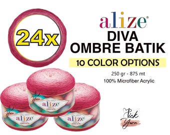 24 SKEINS Alize Diva Ombre Batik Yarn, Knitting Soft Yarn, Summer Bikini Yarn, Glitter Yarn, Multicolor Yarn, Alize Diva Ombre Batik