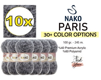 10 SKEINS Nako Paris Yarn, Mohair Crewel Yarn Nako Paris, Hilo de fibra de coser, Almohada Pompom Poncho Purse Pullover Yarn Eyelash, 100g 3.52oz