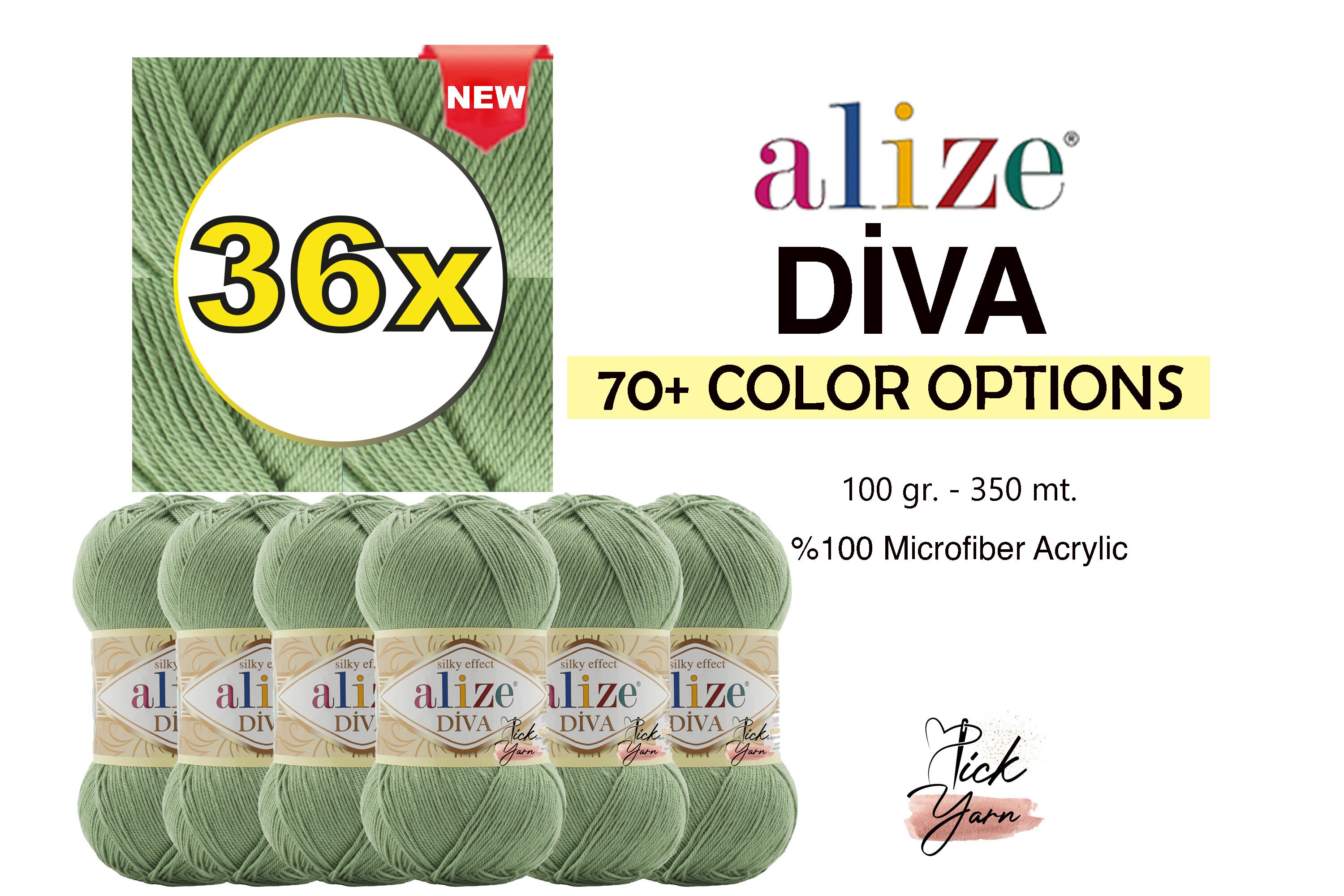 Alize Diva Silk Yarn Microfiber Acrylic Sport Weight Yarn Lightweight & Soft Yarn for Crocheting & Knitting Scarves, Clothes & Crafts 1 Skein 100g