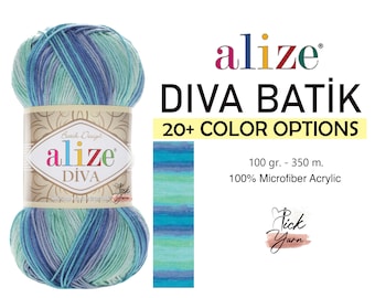 Alize Diva Batik Yarn, Summer Knitting Yarn, Bikini Yarn, Batik Design Yarn, Crochet Yarn, Silky Effect Acrylic Yarn, Soft Yarn