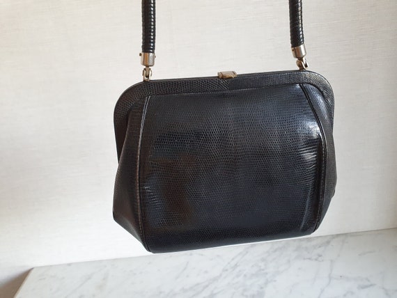 Vintage black leather handbag - image 7