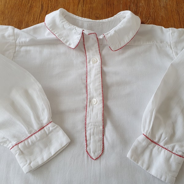 Chemise de nuit enfant vintage galon rouge Ht 97 cm - 129