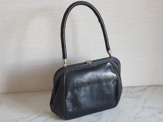 Vintage black leather handbag - image 1